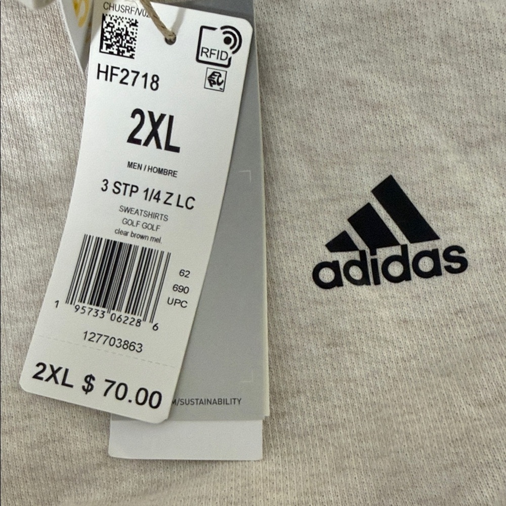 NWT Adidas Men's Club 1/4 Zip Sweatshirt - Clear Brown Melange - 2XL